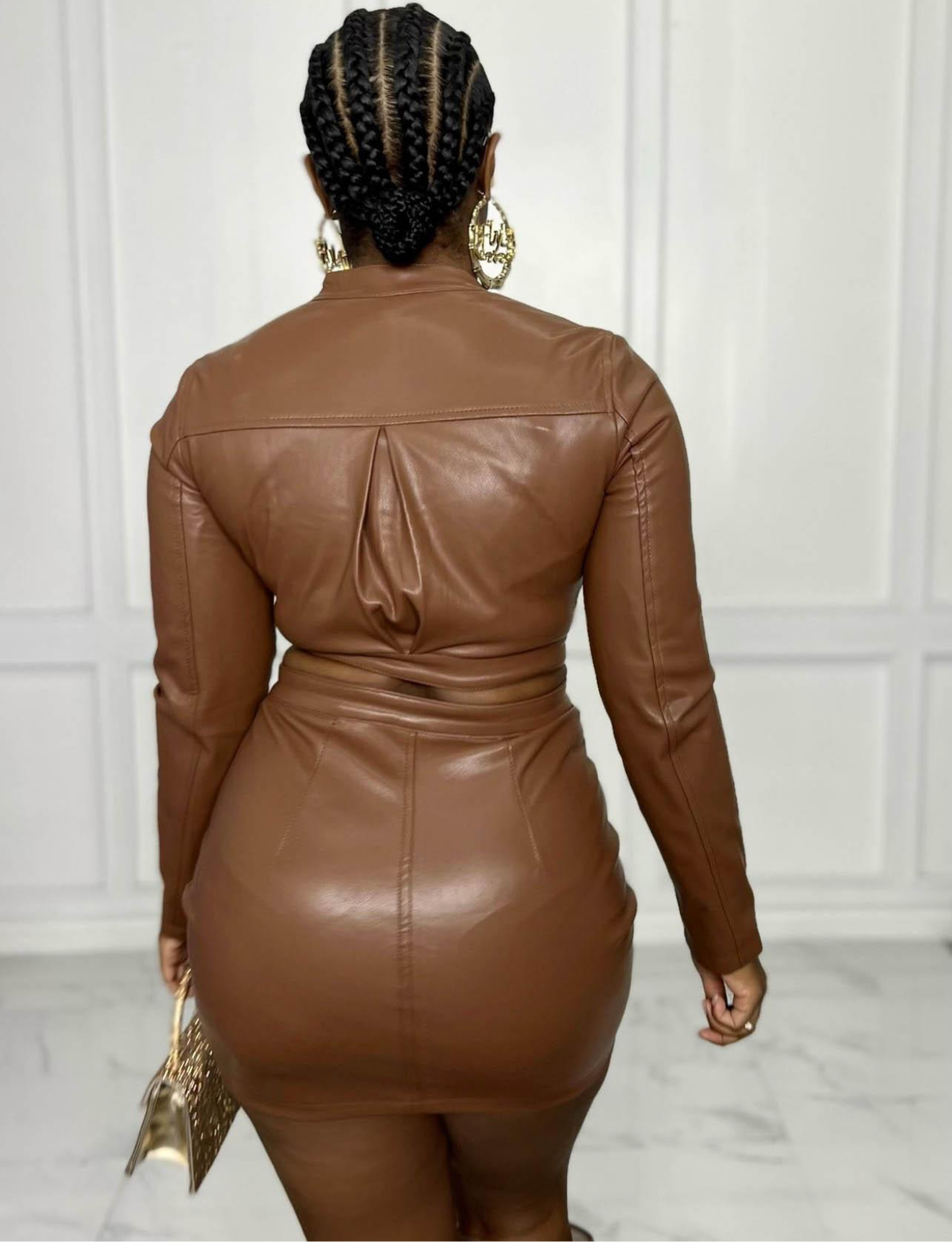 Sassy Brown Leather Skirt Set