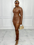 Sassy Brown Leather Skirt Set
