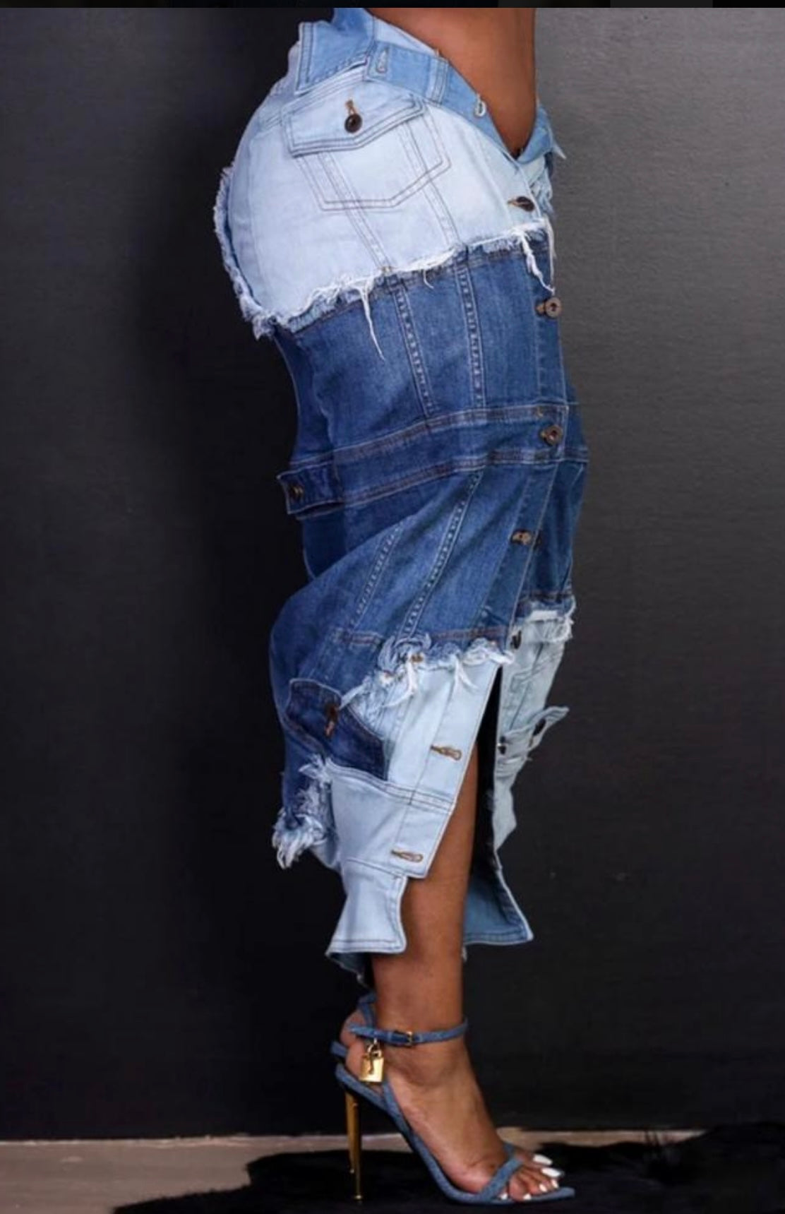Tricked-out denim skirt