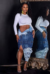 Tricked-out denim skirt