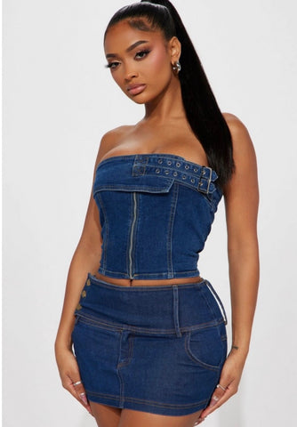 “Act Bad” Denim skirt set